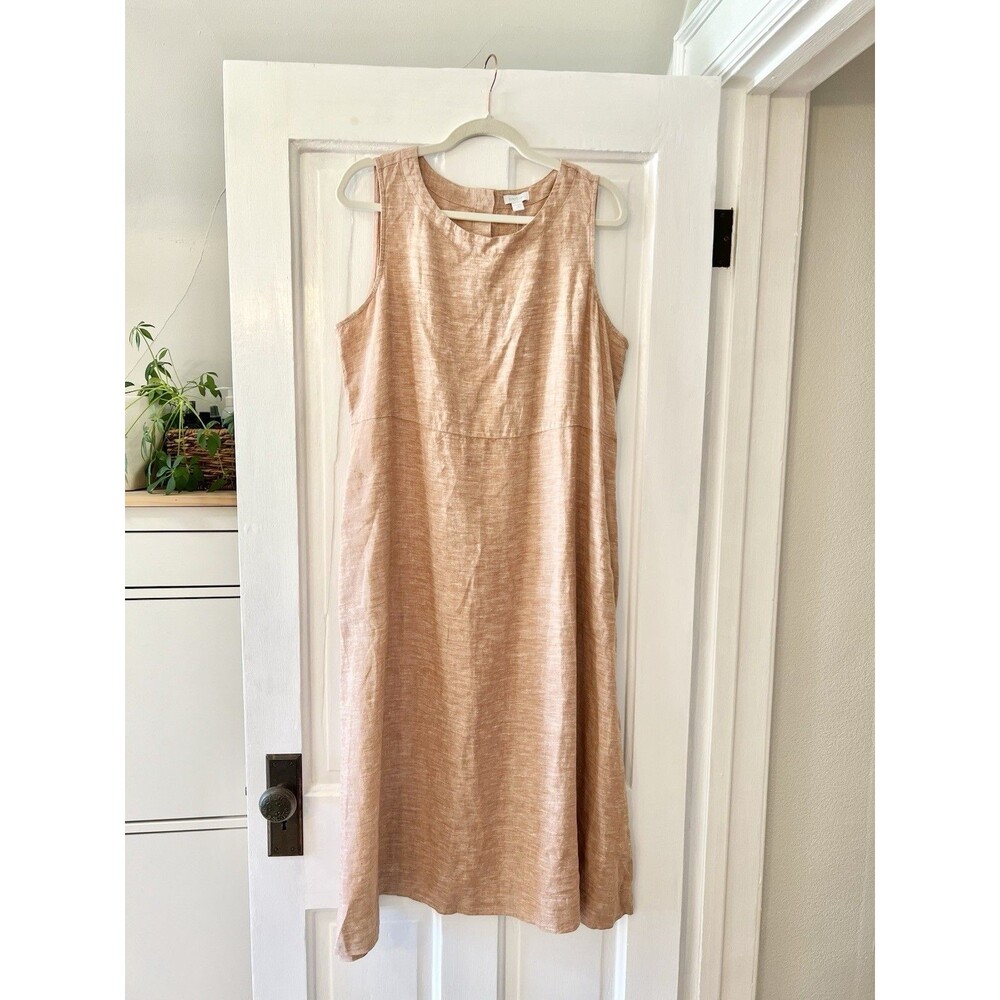 Pure J. Jill 100% Linen Sleeveless Midi Dress Terracotta Minimalist Petite Large - Picture 2 of 15